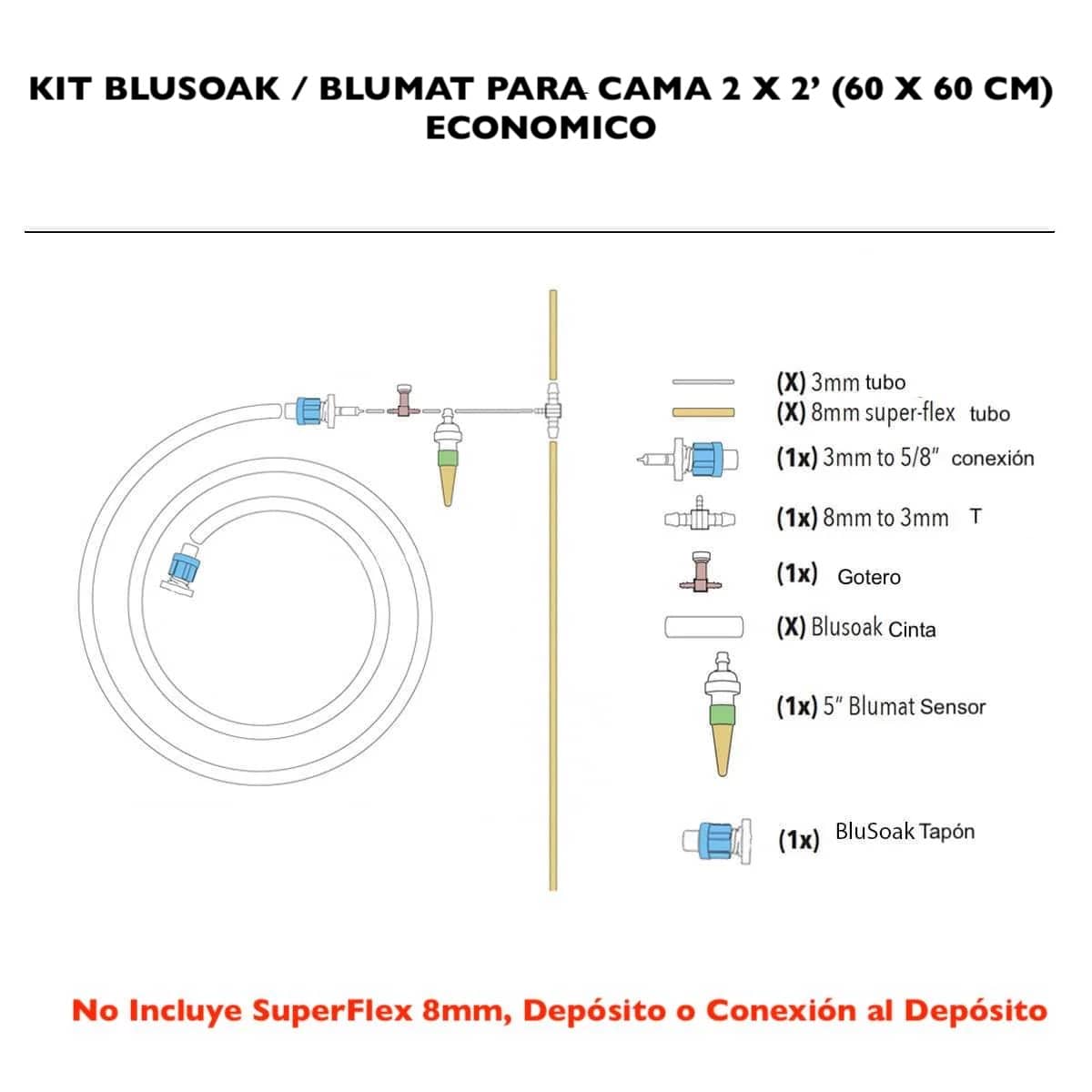 Kit de Riego BluSoak con Sensor Blumat para Camas de 60 x 60 cm (2x2&#39;)