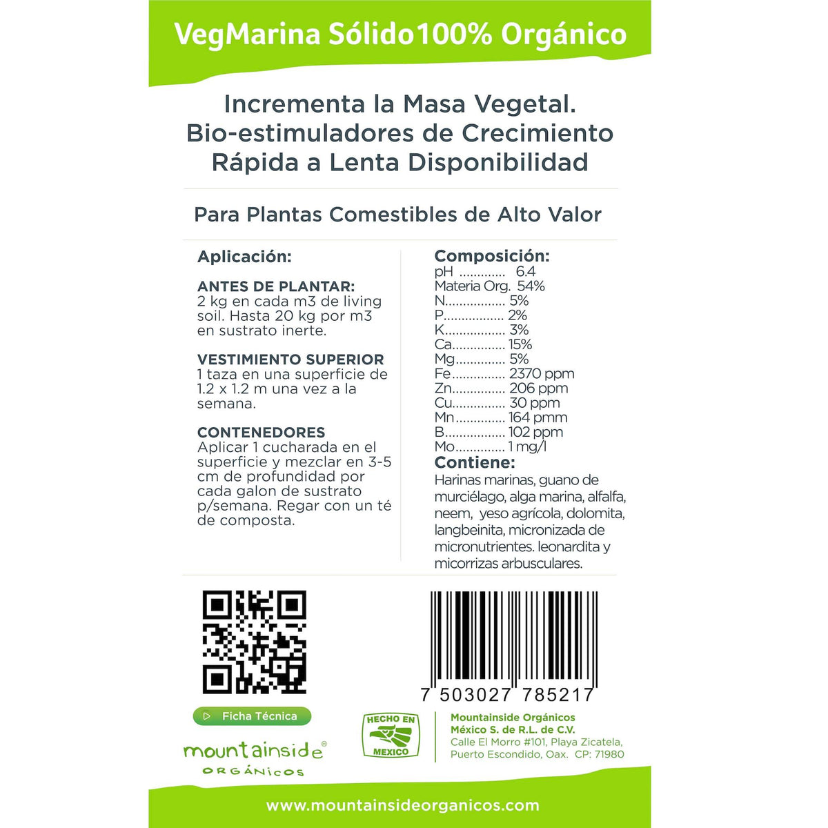 VegMarina Sólido Fertilizante Orgánico Etapa Vegetativa Ficha Tecnica
